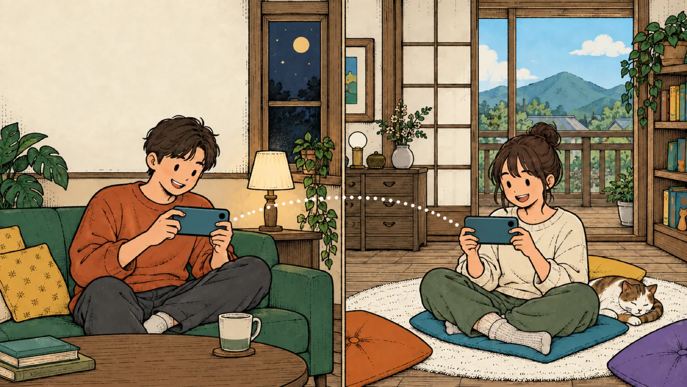 Dos personas jugando en línea desde distintas habitaciones